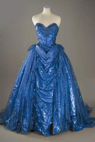 Niulatu Blue Sweetheart Glitter Beaded Tulle Ball Gowns Formal Evening Gowns HZ1026